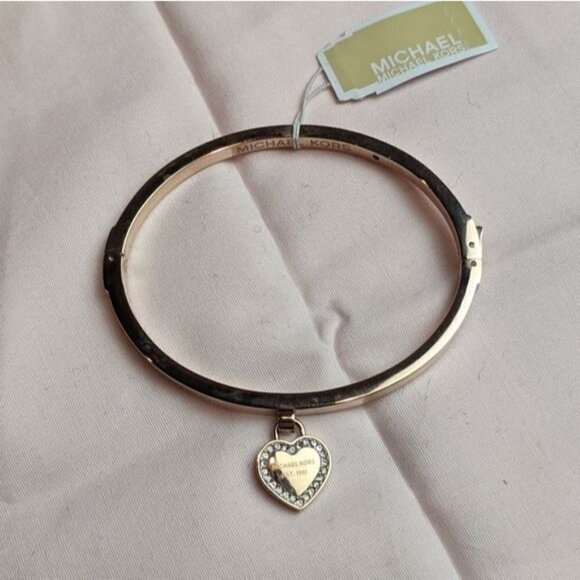 Michael Kors Heart Logo Rose Gold Bangle Bracelet - Picture 1 of 4